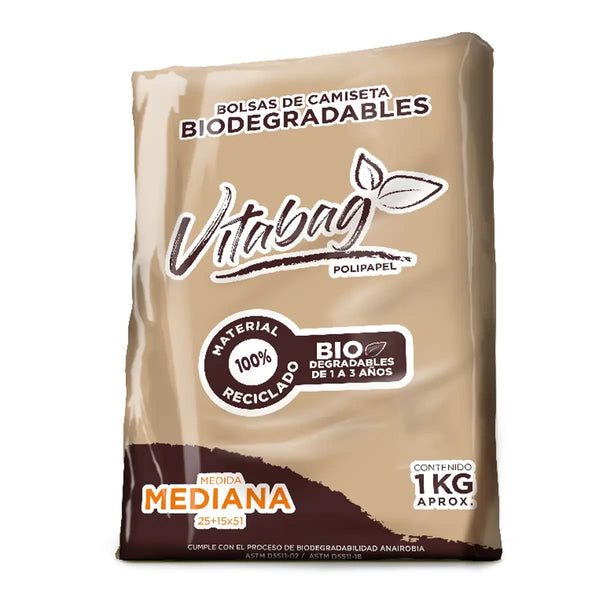 Bolsa de Camiseta Plástica Polipapel Vitabag Biodegradable Craft Mediana 25x51 Kg