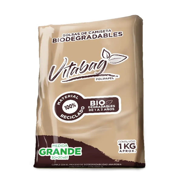 Bolsa de Camiseta Plástica Polipapel Vitabag Biodegradable Craft Grande 30x61 1 Kg