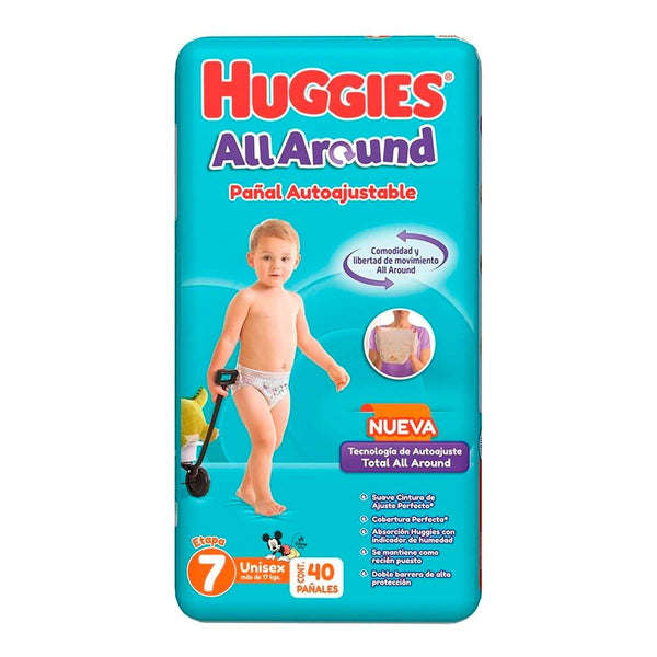 Pañales Huggies All Around autoajustables Etapa 7 40 Pzaz