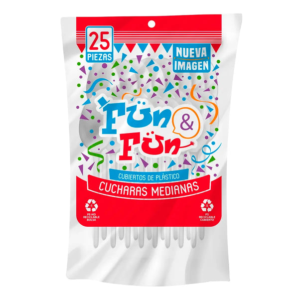 Cuchara Desechable Mediana Fun & Fun Bolsa 25 Pzas.