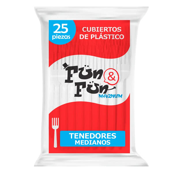 Tenedor Plástico Desechable Mediano Fun & Fun Bolsa 25 Pzas.