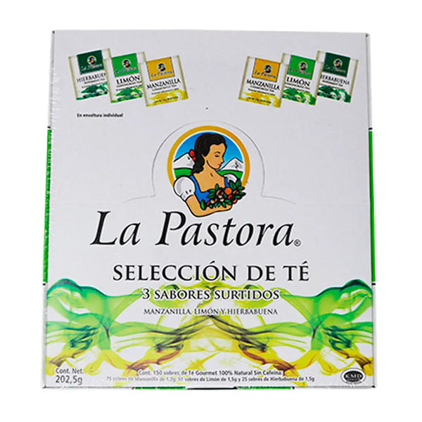 Té Surtido La Pastora Manzanilla, Limón, Hierbabuena 150 Sobres 202.5 gr.