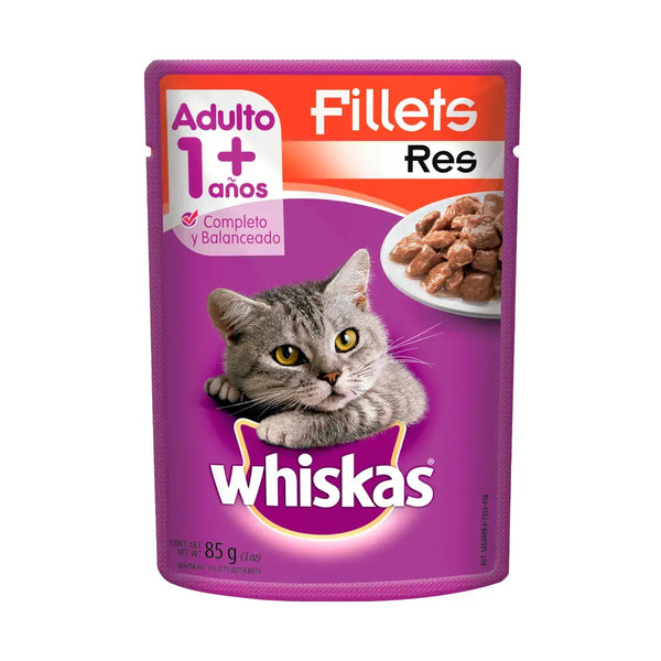 Sobre Alimento Húmedo Whiskas para Gato Filetes de Res 85 gr