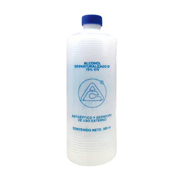 Botella de Alcohol Etílico Desnaturalizado 70% Azul AC 500 ml