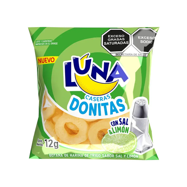 Donitas Frituras Sal y Limón Luna 12 gr. Bolsa 25 Pzas.