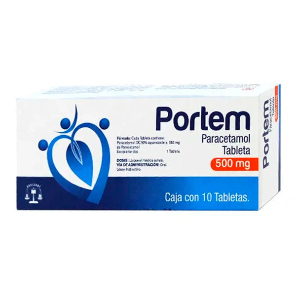 Paracetamol Portem 500 Mg Caja con 10 Tabletas.